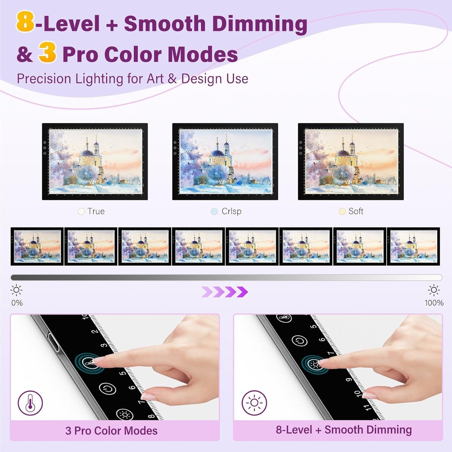 ZEXALIGHT A2 Light Box for Tracing, Light Pad for Diamond Painting with 8 Levels/Stepless Dimming Brightness and 3 Color Modes, Ultra-Thin Copy Board Light Table for Artists Tracing Drawing (Yellow)