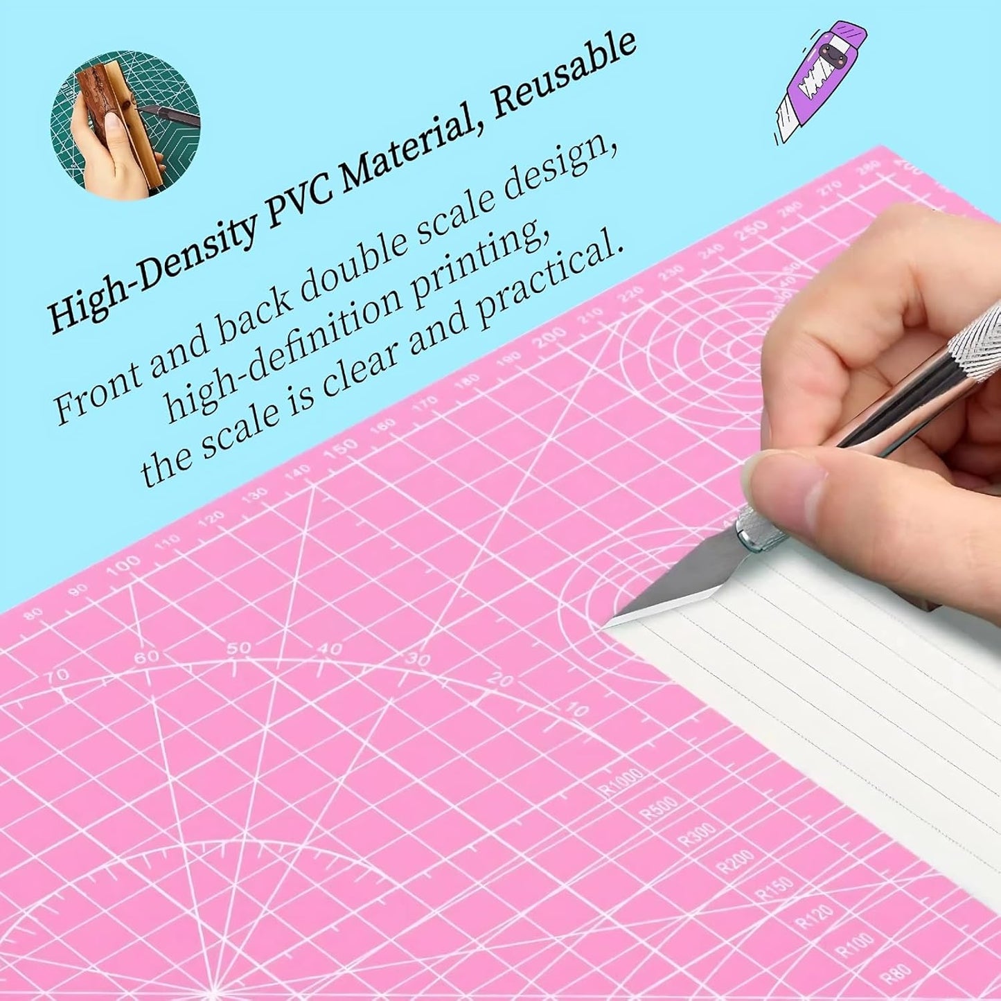 A5 Self-Healing Cutting Pads, Small Cutting Mat, Professional Double Sided Durable Cutting Mat, Great for Hop Scrapbooking, Quilting, Fabric, Sewing Craft Projects (Purple, A5)