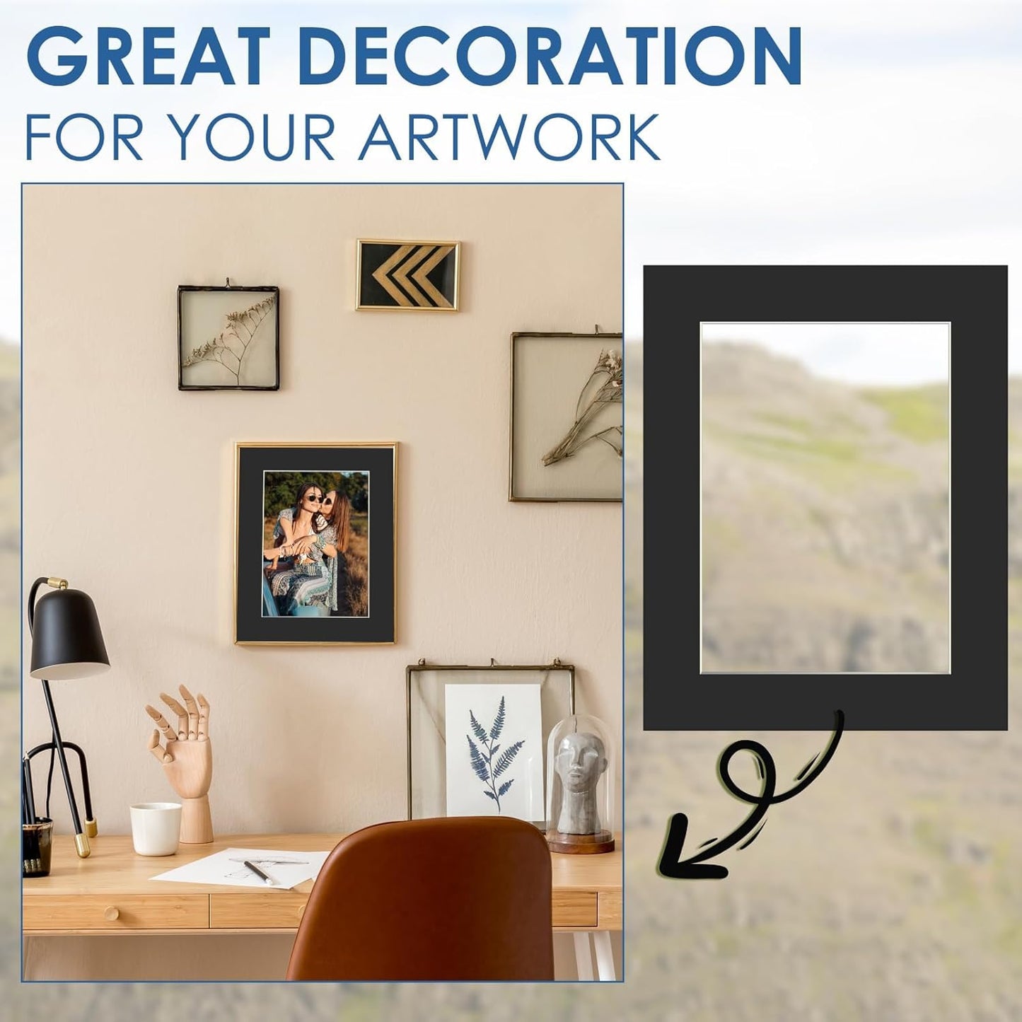 18 Pack Picture Mats, 8x10 for 6x8 Picture Frame Mats, Acid Free Core Bevel Cut Picture Frame Mattes for Photos Artworks Prints (Black)