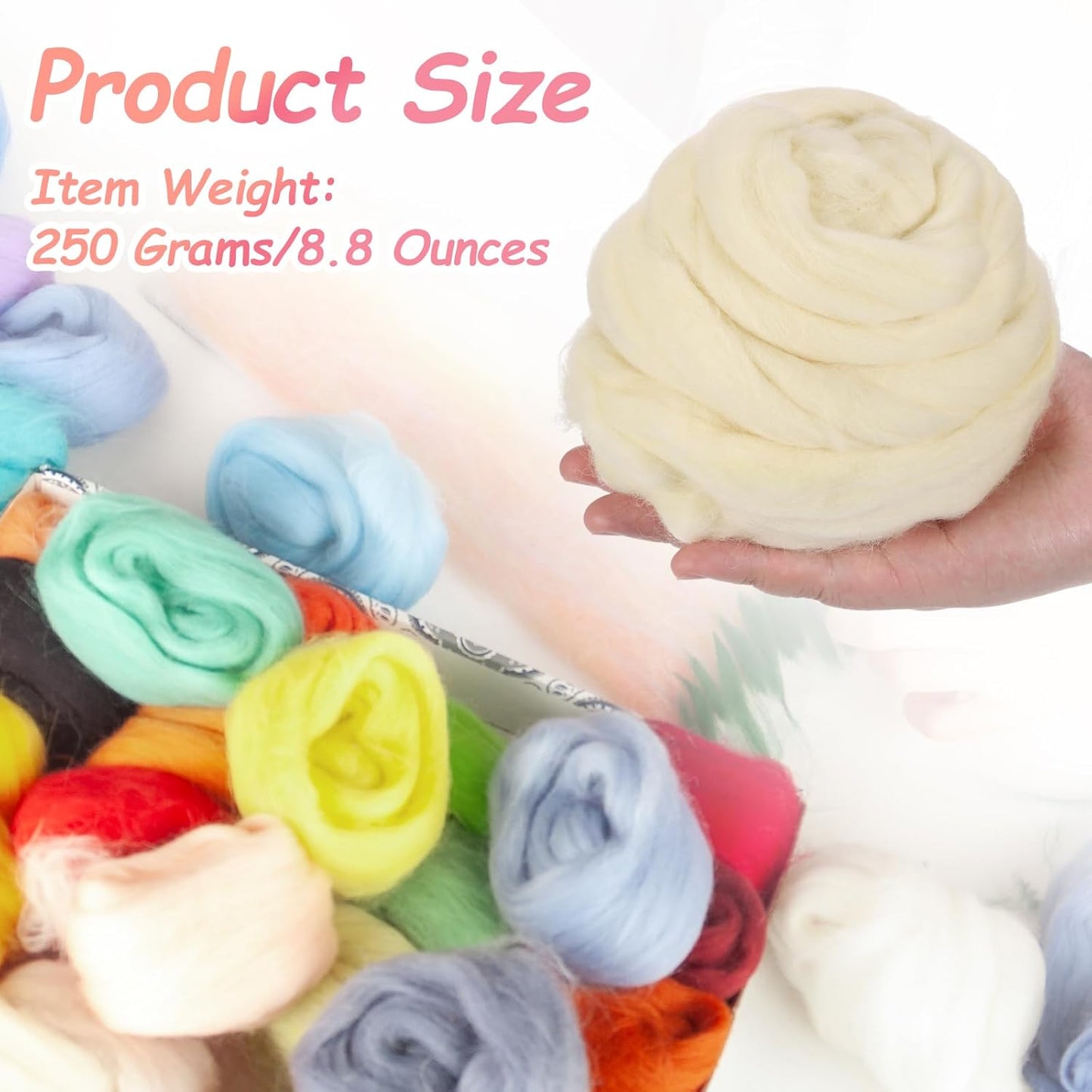 PATIKIL Wool Roving Yarn, 250G/8.8OZ Felting Wool Pure Roving Yarn, Milk White