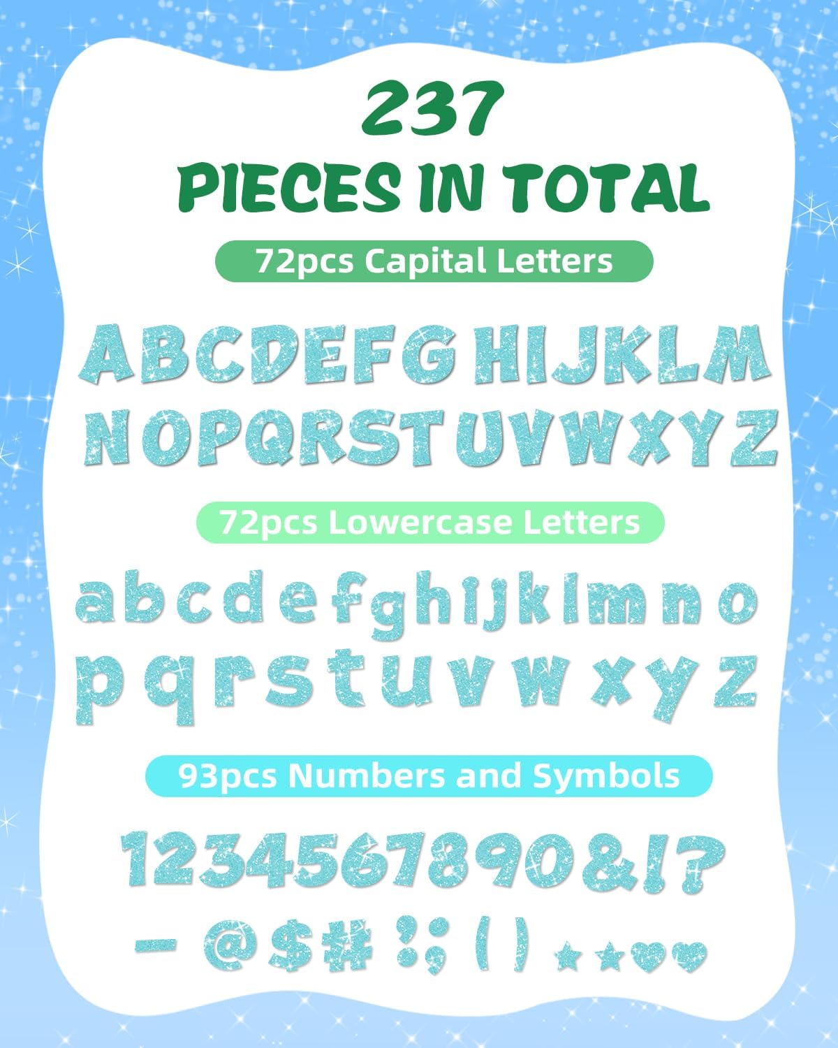 237 Pcs Glitter Bulletin Board Letters, Numbers and Punctuation, Poster Board Letters Alphabet Cut Out Cardboard Letters Accessories for Classroom Display Decorating Supplies 4inch (Light Blue)