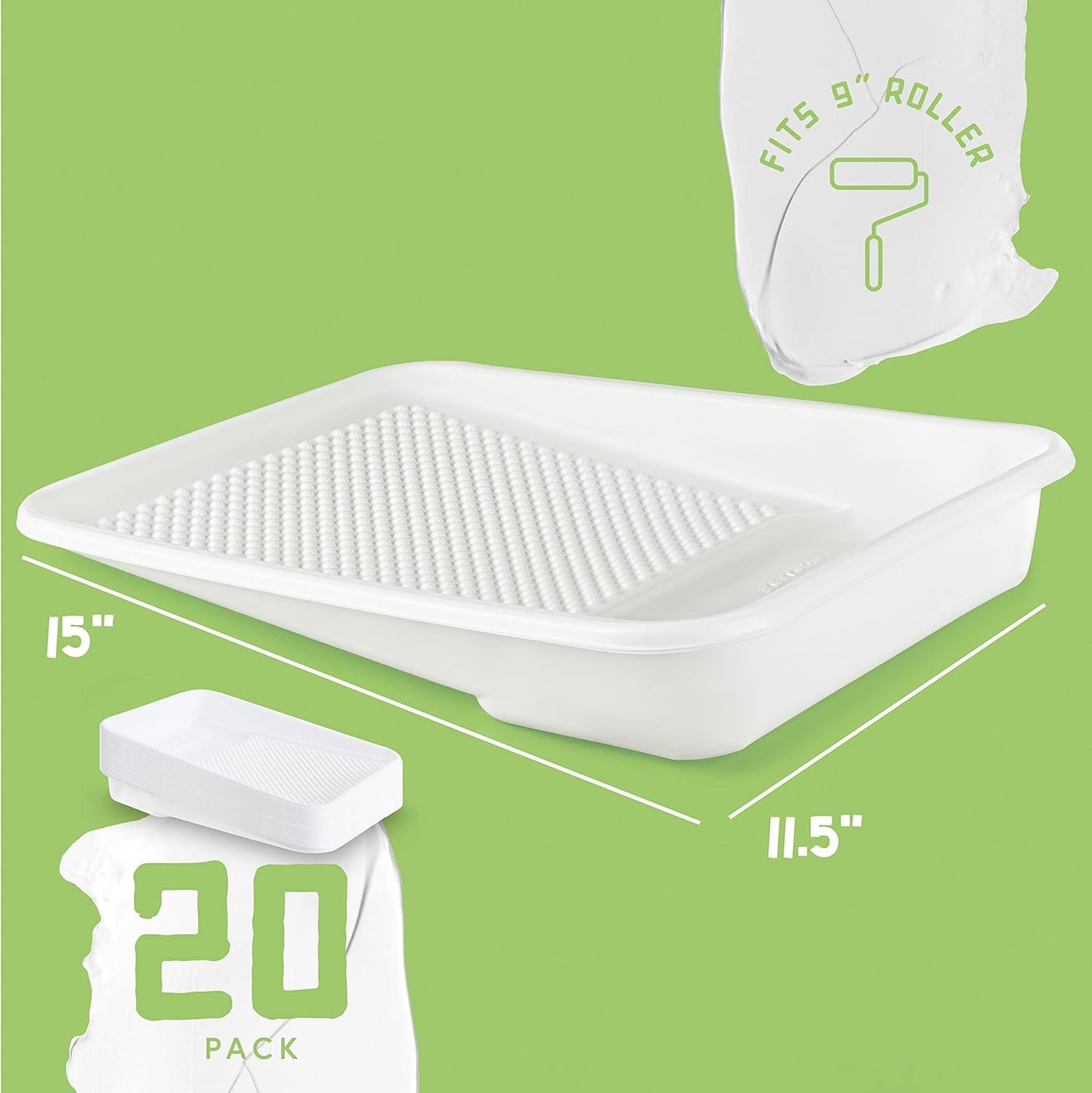 Paint Tray Liners, 1-Qt. Paint Capacity, Overlapping Edges, Fits 9” Metal Paint Trays, Dotted Ramp for Easy Rolling, (20)