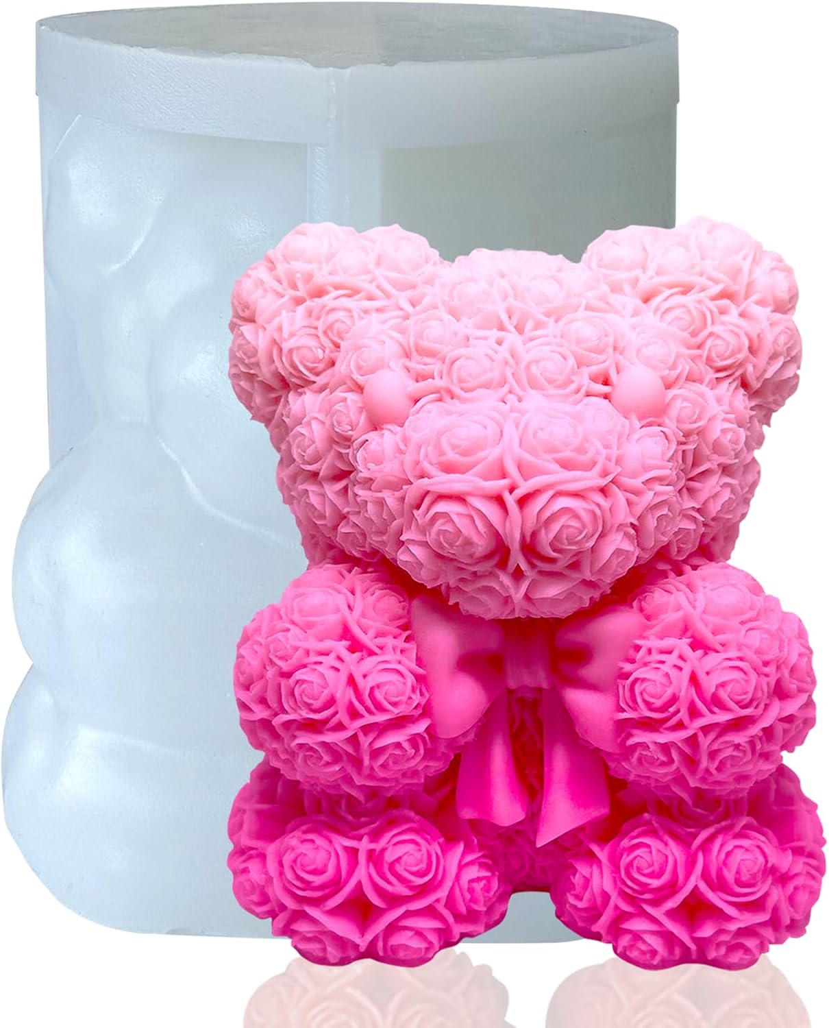 3D Bowtie Rose Bear Candle Mold - Teddy Bear Silicone Mold for DIY Handmade Soaps, Epoxy Resin Crafts, Father's Day Gifts, Birthday Gifts, Valentine's Day Gifts & Home Decorations