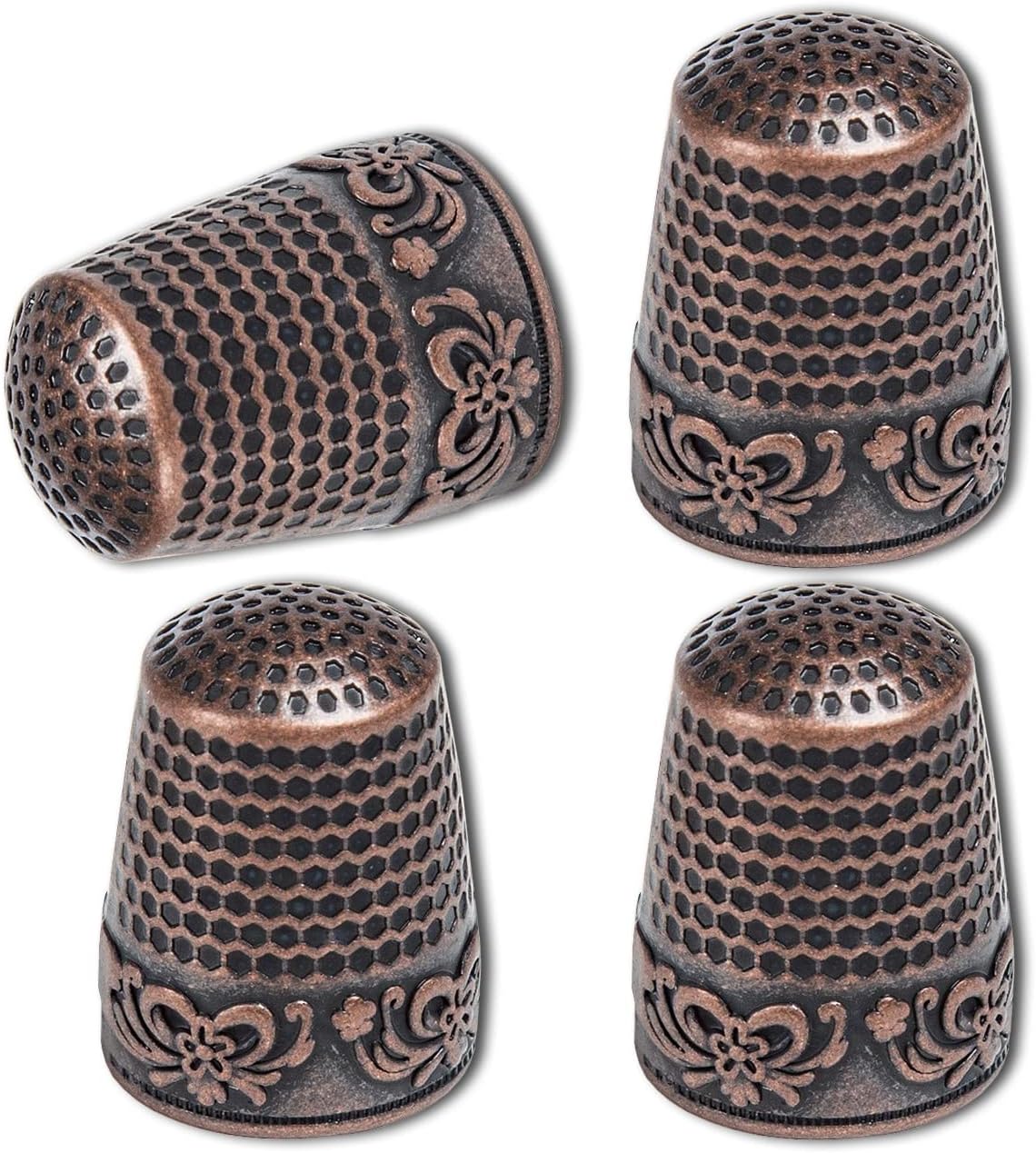 ZESION 4Pcs Sewing Thimbles, Metal Thimbles for Hand Sewing Finger Protector, Quilting Craft Accessories for Knitting Needlework DIY Tools, Brass