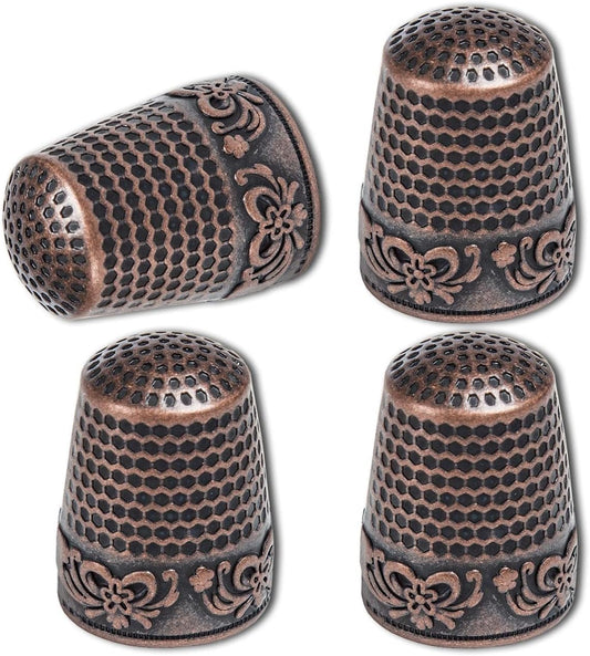 ZESION 4Pcs Sewing Thimbles, Metal Thimbles for Hand Sewing Finger Protector, Quilting Craft Accessories for Knitting Needlework DIY Tools, Brass