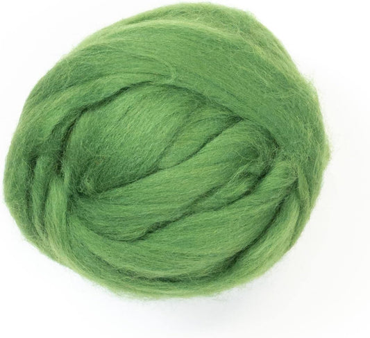 Colored Natural Wool roving, 8 OZ. Best Wool for Needle Felting, Wet Felting, handcrafts and Spinning. (Grass Green)