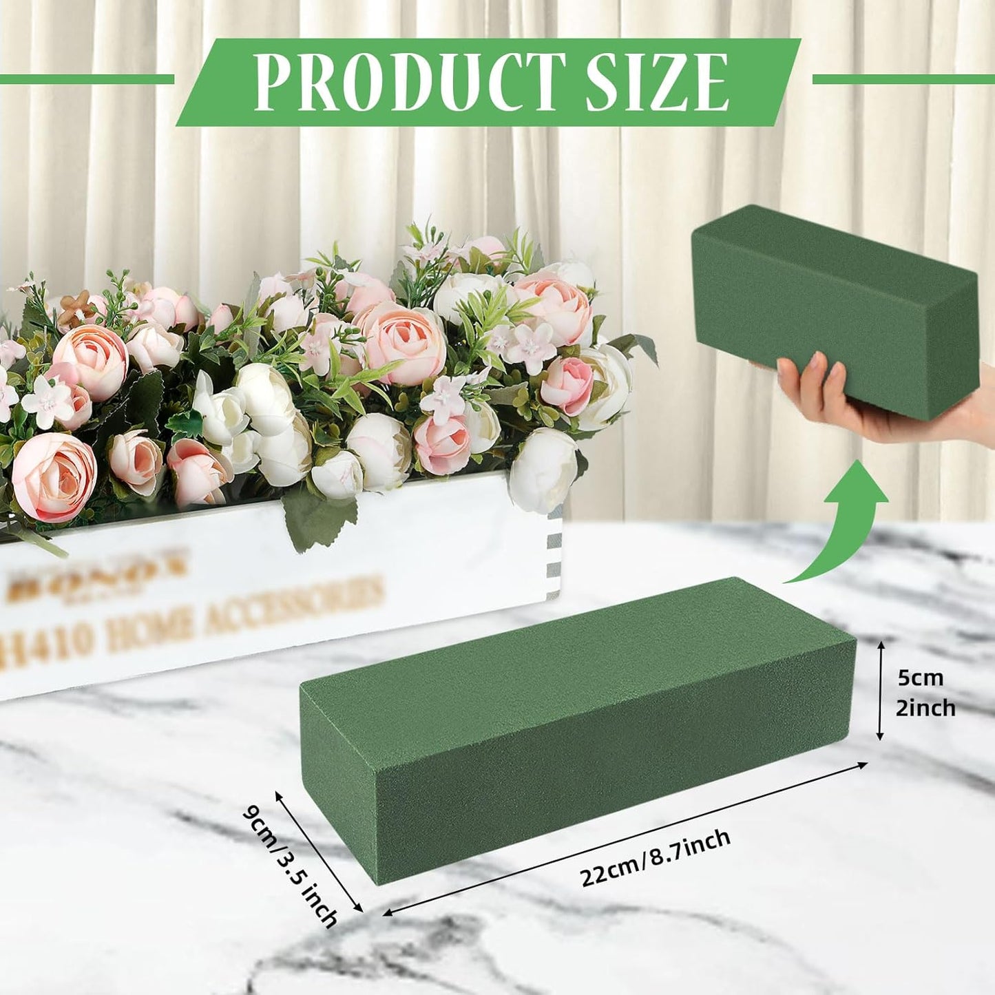Gardace 6 Pack Floral Foam Blocks Each (8.7"L x 3.5"W x 2"H), Green Wet and Dry Floral Foam, Used for Fresh Flowers and Artificial Flowers, Plant Foam is Suitable for Wedding, Festival Decoration