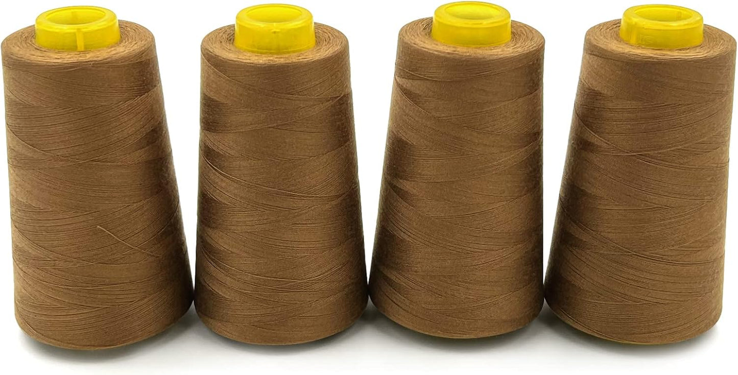 Tortoise 4 Cones of 3000 Yards Each Spool Thread for All Purpose, Serger, Overlock, Quilting, Sewing Machine - 100% Polyester - 40S/2 Tan