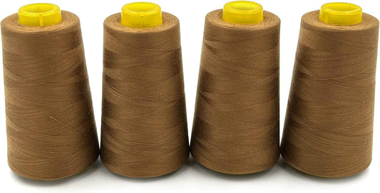 Tortoise 4 Cones of 3000 Yards Each Spool Thread for All Purpose, Serger, Overlock, Quilting, Sewing Machine - 100% Polyester - 40S/2 Tan