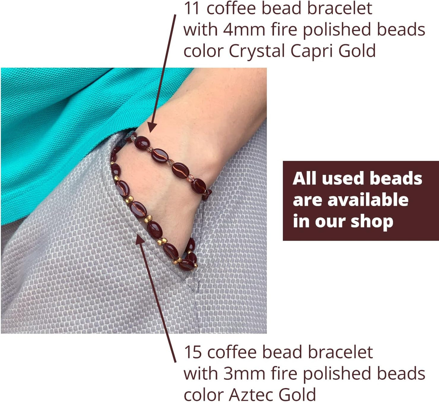 80+ Glass Coffee Bean Beads (1.8oz=50g) Czech Republic, 0.43 inch (11mm) Mix for Jewelry Making Decorations