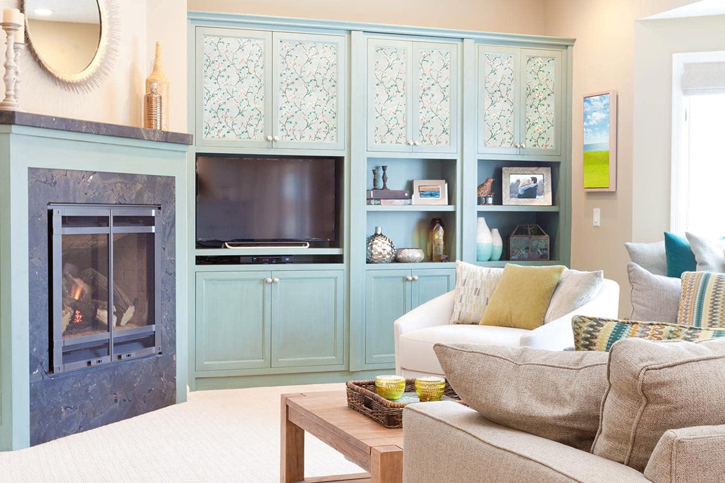 VSUDO Static Cling Decorative Window Privacy Film – Frosted Privacy Window Film with Jasmine Floral & Stained Glass Design, Adhesive-Free Tint for Home, Bathroom & Office (29.5" x 118.1")