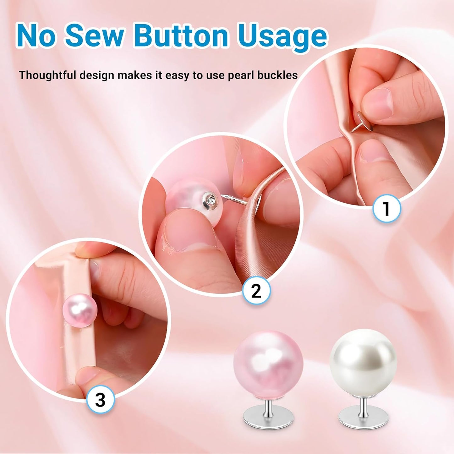 50 Sets Pearl Buttons No Sew Buttons for Clothes, 10mm Pearl Brooch Pins Reusable for Women, Pink Safety Pins for Dresses, Shirts, DIY Crafts, Fashion Decorative Accessories