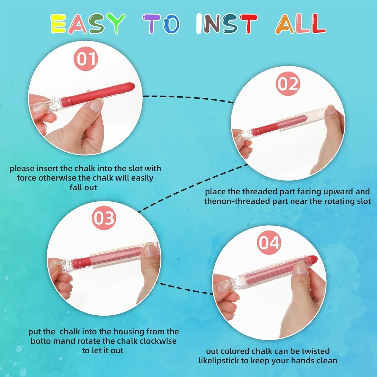 48 Pcs Dustless Chalk Colored twistable Chalk for Blackboard Doodling, Drawing, Writing, Colour Mixture