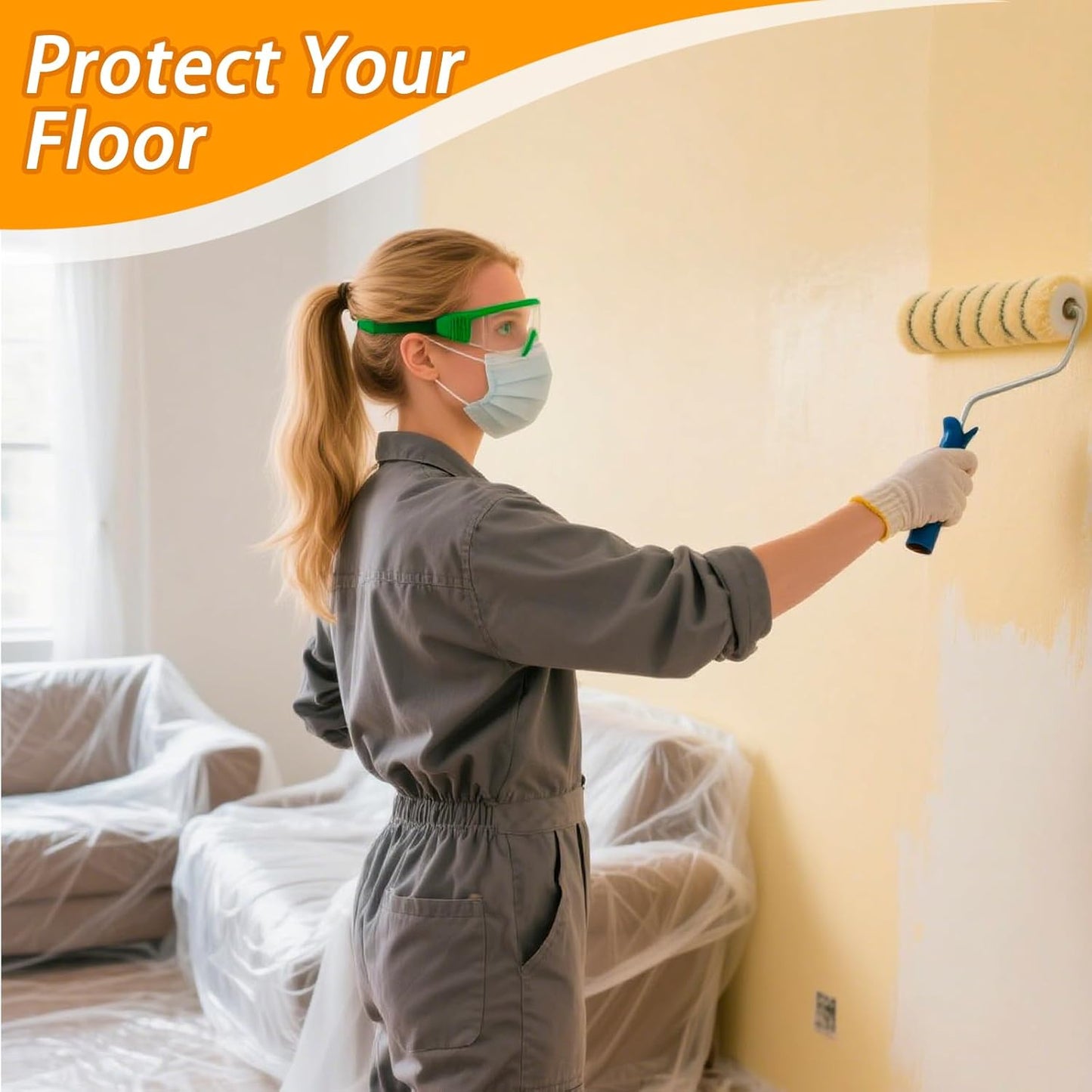 Pre-Taped Masking Film for Painting 59inx65ft Plastic Painters Sheeting Tape and Drape Painters Paper Rolls for Automotive Painting Covering (4 Rolls+2 Tapes)