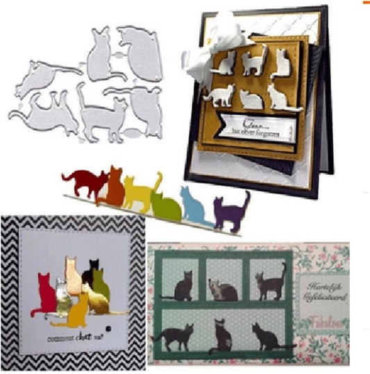 Cutting Dies Metal Stencils Scrapbooking Tools DIY Embossing Template for Paper Card Making Album Arts Crafts Supplies (6 Cats-8.7x6cm)