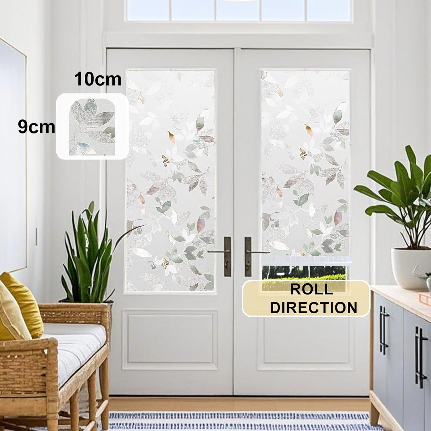 Window Privacy Film Decorative for Front Door, Bathroom Static Cling Stained Glass Sticker Opaque Heat Control UV Blocking Non-Adhesive for Home Windows 35.4 x 78.7 inches Magnolia