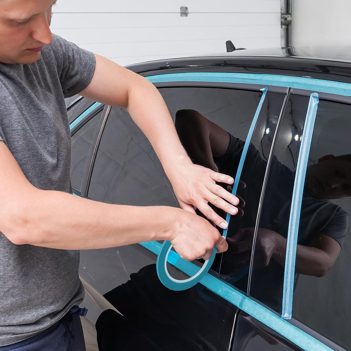 5 Rolls of Vinyl Tape Masking Tape Automotive Car Auto Paint for Curves, High Temperature Vinyl Low Tack(1/8 inch,Blue)