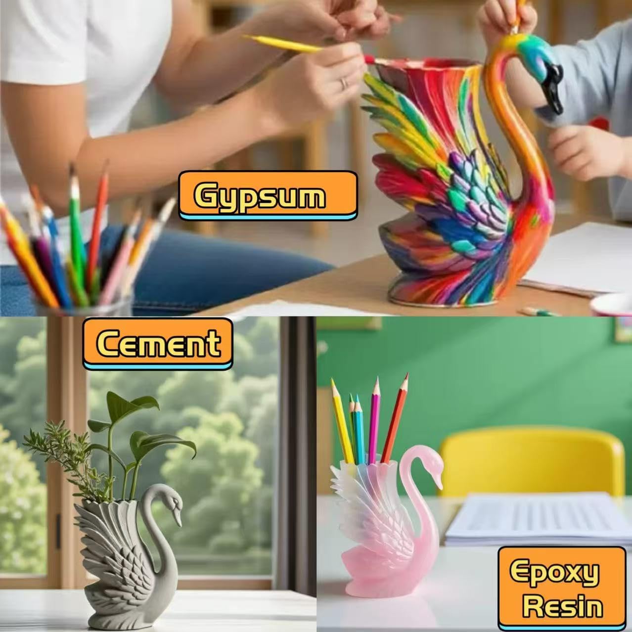 Animal Resin Molds Silicone 3D Cute Swan Epoxy Resin Plaster Candle Holder Wax Molds for Candle Making, Art Crafts DIY Unique Display Home Decor