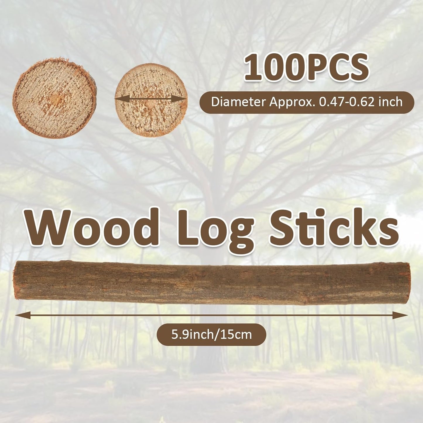 100 Pack 6 inch Wood Sticks - Wooden Sticks for Crafts - 0.4-0.6 Inch in Diameter Natural Twigs Sticks for DIY Rustic Home Decor School Projects
