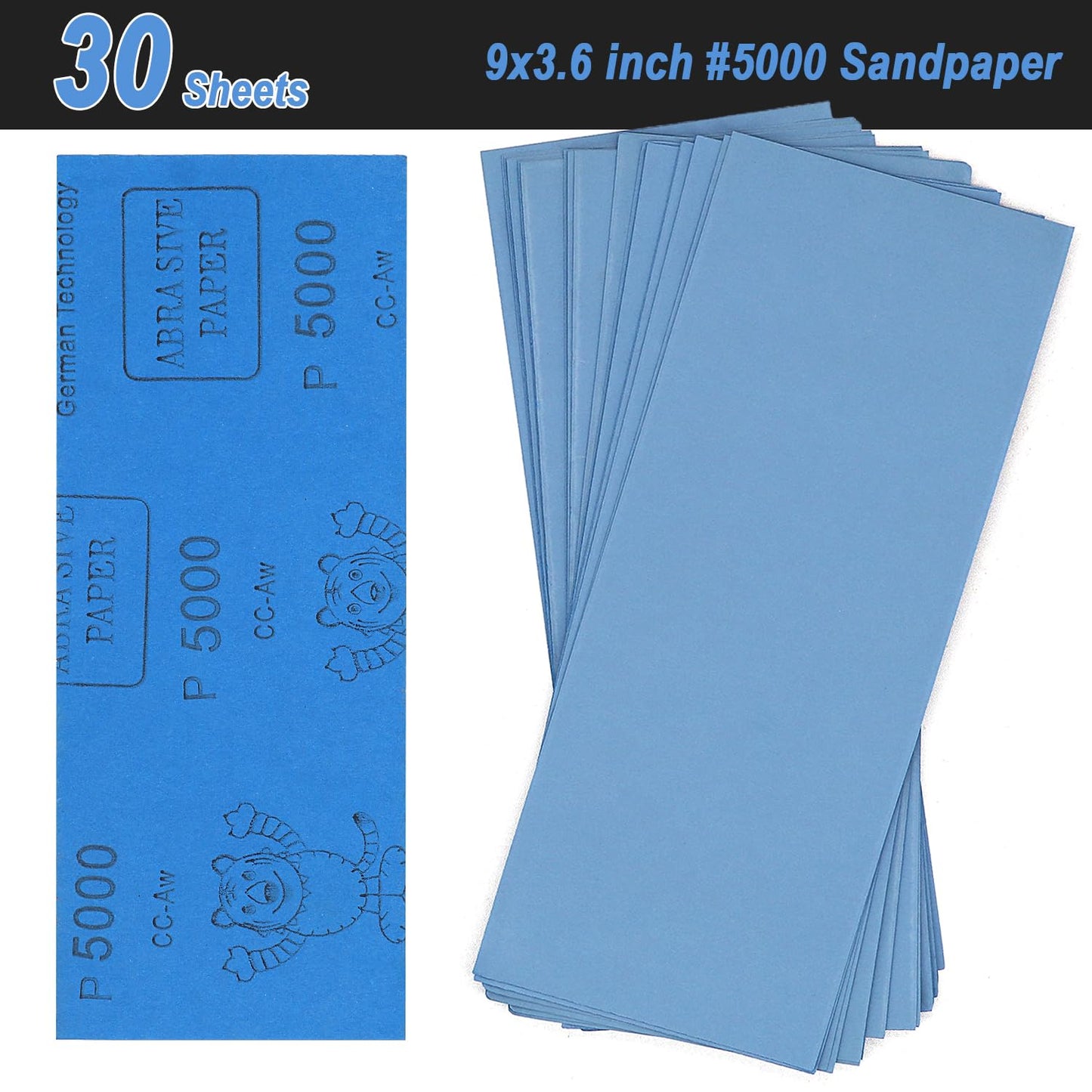 9x3.6 inch Sandpaper, 30 Sheet 5000 Grit Wet and Dry Sand Paper, Fine Precision Abrasive Pads Detail Sander Sheets Paper for Automotive Sanding, Wood Turing Finishing, Metal Furniture Polishing