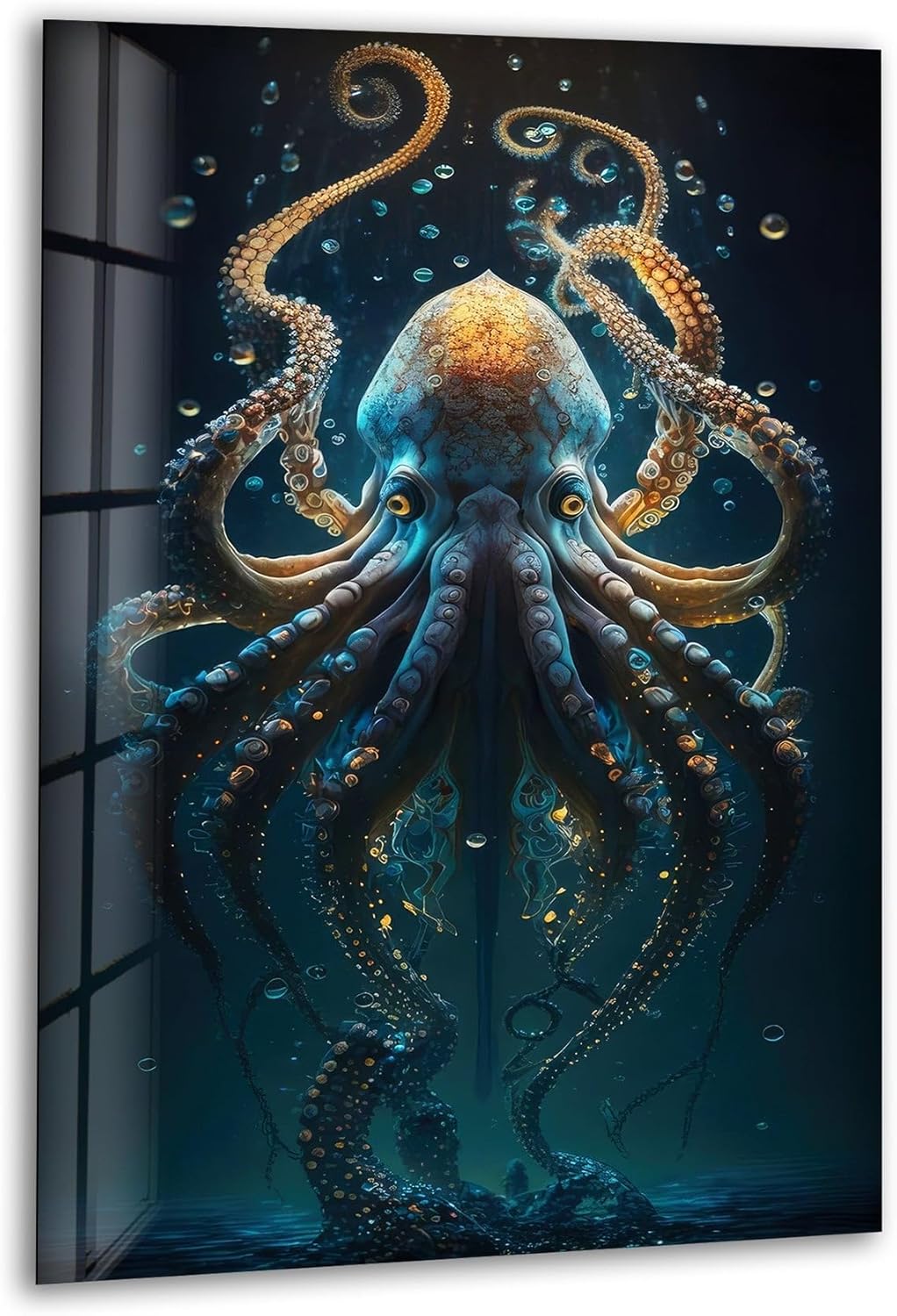 My Photostation.com Round 24'' Underwater Blue Octopus Glass Wall Art Tempered Glass Printing Wall Decor Large Wall Art Wall Hangings