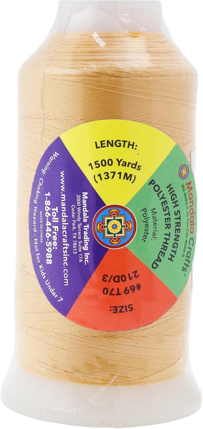 Mandala Crafts Blonde Heavy Duty Thread - 1500 Yds Tex 70 Thread for Sewing Drapery Jeans Leather Hair - Bonded Polyester for Outdoor Marine Upholstery