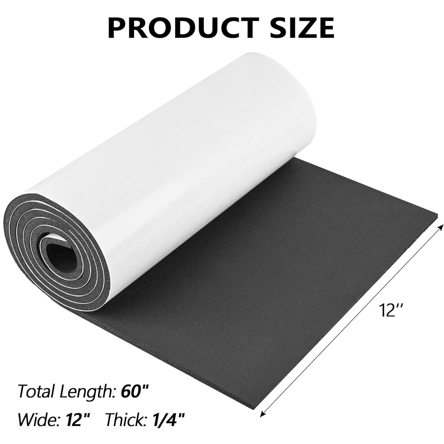 Sponge Neoprene Foam Rubber Sheet with Adhesive, 12 in x 60 in x 1/4 in Multi-Function Soundproof High Density Waterproof Rubber Mat, Perfect Cosplay Easy Cut DIY Neoprene Padding Roll - Black