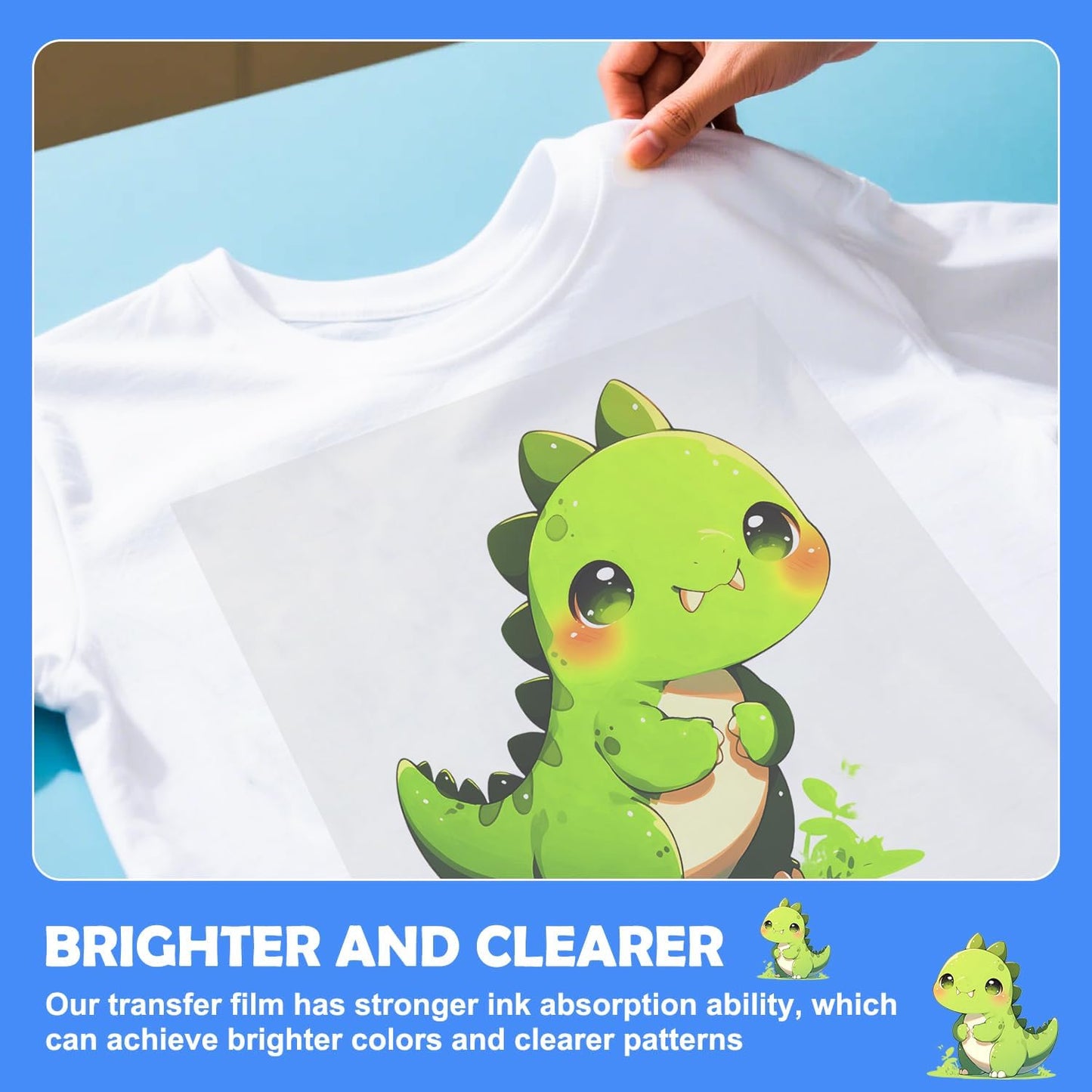 ZEHRAI 100 Sheets DTF Transfer Film 8.5" x 11" Double Sided Matte, Clear Cold Peel, Direct to Film Heat Transfer Film for All Fabric and Colors T-Shirts Textile