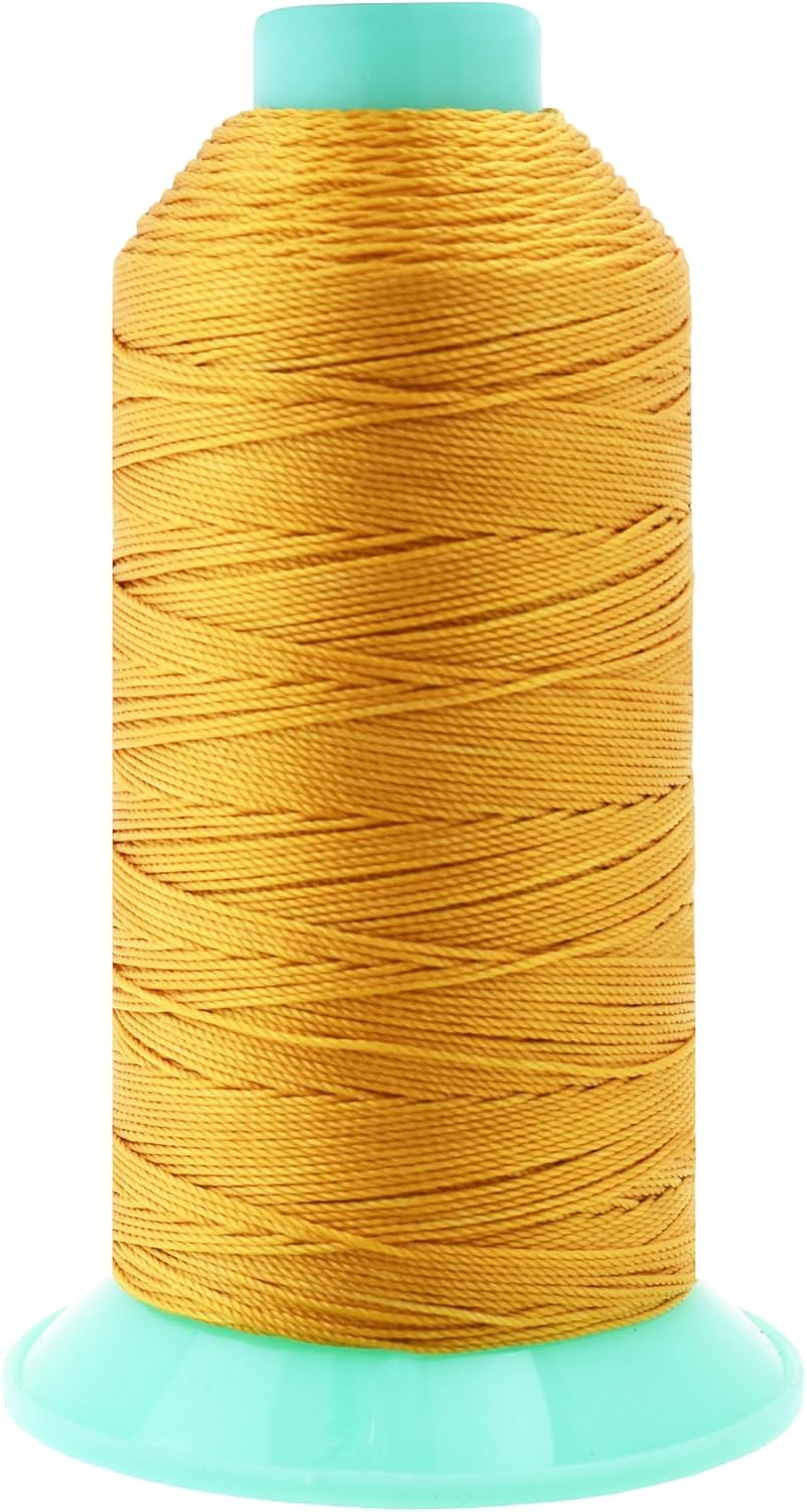 Mandala Crafts Bonded Nylon Thread Gold Heavy Duty Sewing Threads - 415 YDs Size 346 210D T350 Tex 350 Thread for Leather Jeans Weaving Outdoor Marine Upholstery Threads