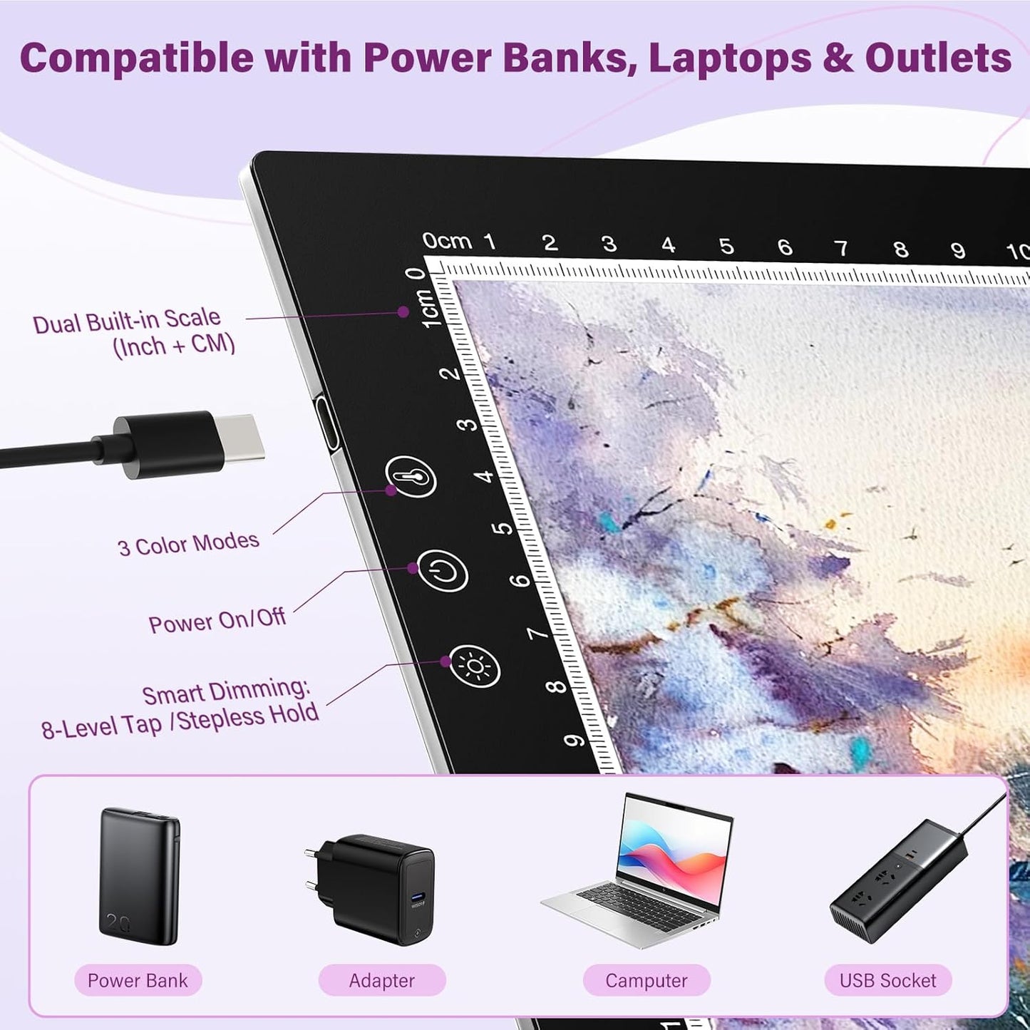 ZEXALIGHT A4 Light Box for Tracing, Light Pad for Diamond Painting with 8 Levels/Stepless Dimming Brightness and 3 Color Modes, Ultra-Thin Copy Board Light Table for Artists Tracing Drawing (Pink)