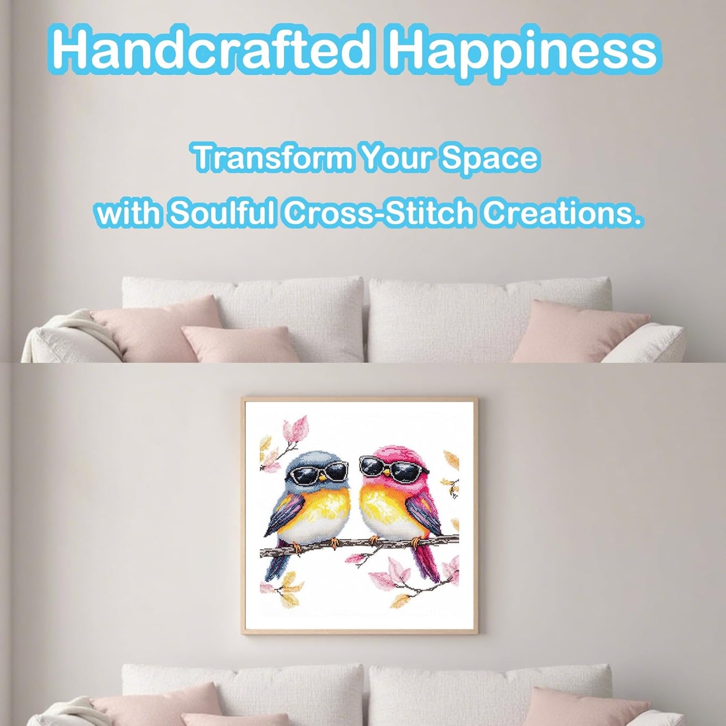 51buyoutgo 11CT Stamped Cross Stitch Kits for Adults - 12x12 in Embroidery Kit with Funny Easy Washable Colorful Birds Pattern, Pre Printed Fabric, Fit for DIY Home Decor, Mom Gifts & Stress Relief