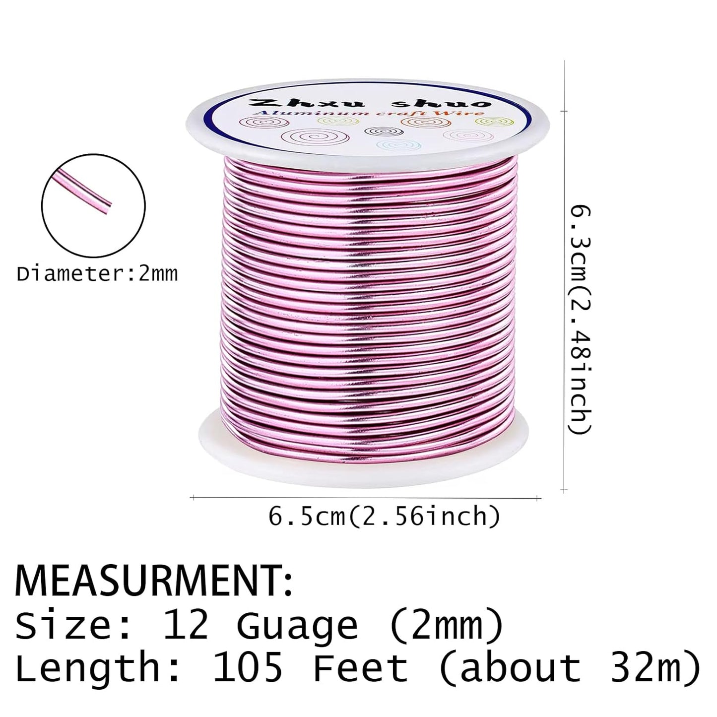 12 Gauge(2mm) Aluminum Wire 35 Yards Anodized Metal Wire for Bonsai Armature Crafting Sculpting Jewelry Craft Making Beading Floral (Pink, 12 Gauge)