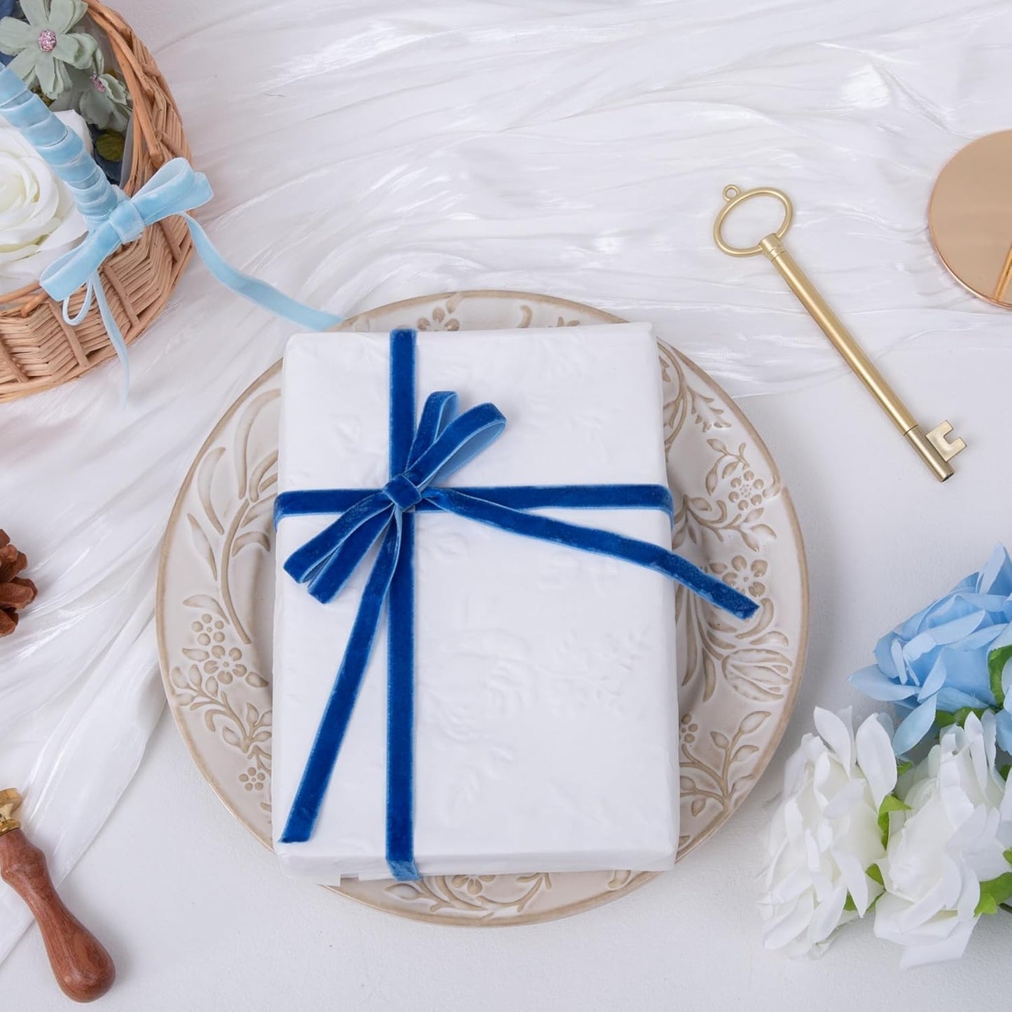 Vintage Sapphire Blue Velvet Ribbon, 3/8 Inch X 25Yd