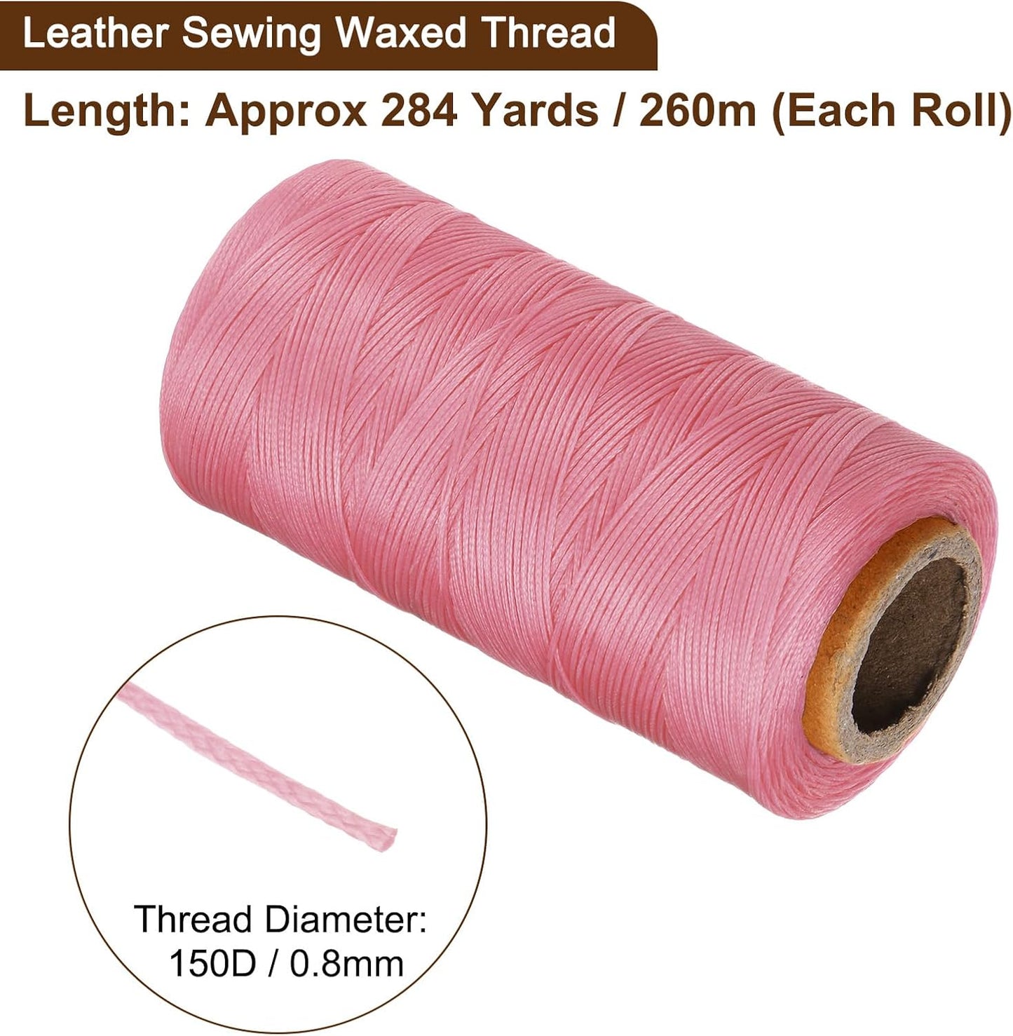 uxcell 150D 0.8mm Flat Waxed Thread 284 Yards Polyester Leather Sewing Waxed String Hand Stitching Waxed Cord for Leather Stitching Sewing Bookbinding DIY Craft Rouge Pink