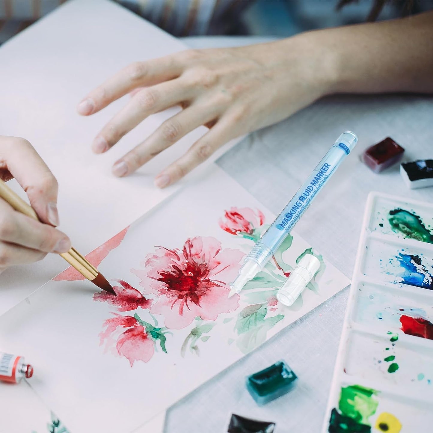 2 Pcs Masking Fluid Pen for Watercolor Painting, Capacity with Applicator Tip, Masking Fluid Marker for Various Art Projects Watercolor Ink (Blue,0.7mm)