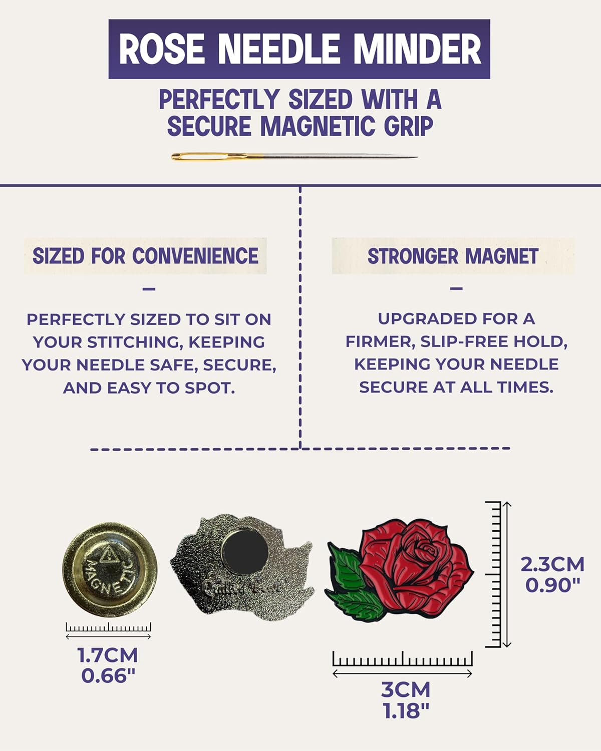 The Quilted Bear Needle Minder - Needle Minder Magnet for Keeping Sewing & Embroidery Needles, Cross Stitch Needles Safe - Stress Free Stitching Cross Stitch Supplies & Embroidery Supplies (Rose)