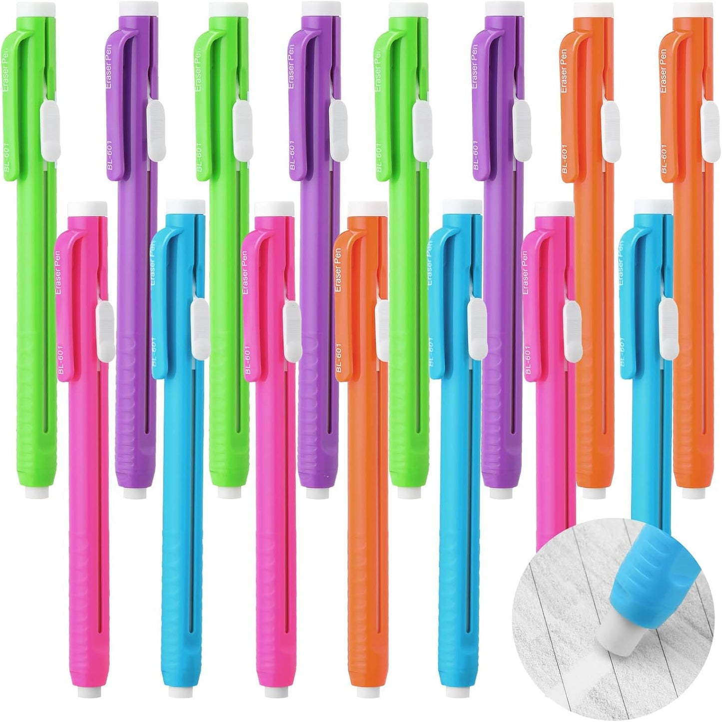 Teling 30 Pcs Retractable Mechanical Eraser Pen, School Pen-Style Erasers Pencil Click Bulk for School Office Painting Writing Drawing Drafting Sketching Adults Kids Supplies(Multicolor)