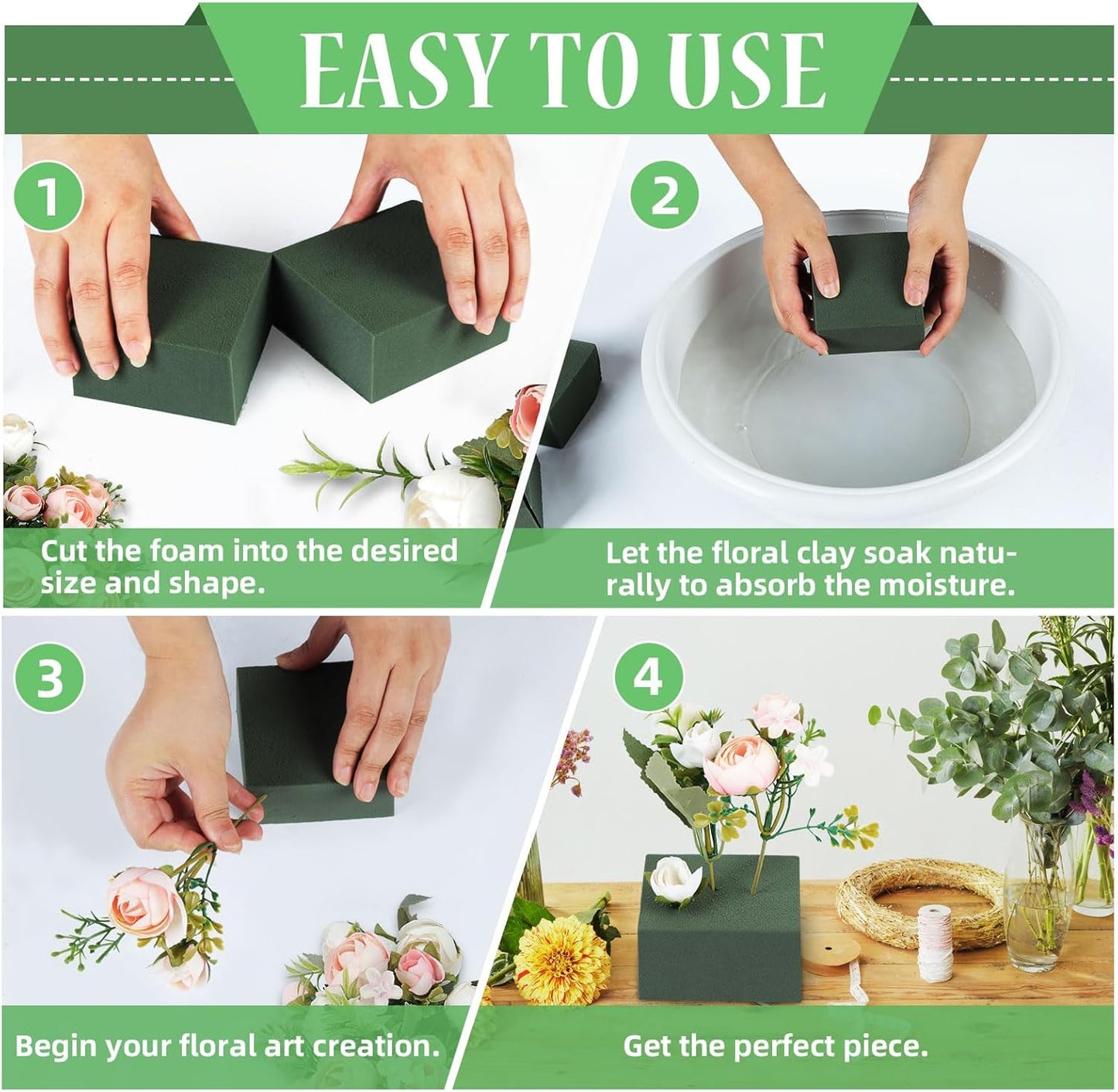Gardace 2 Pack Floral Foam Blocks Each (8.7"L x 3.5"W x 2"H), Green Wet and Dry Floral Foam, Used for Fresh Flowers and Artificial Flowers, Plant Foam is Suitable for Wedding, Festival Decoration