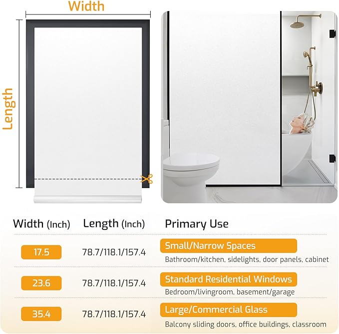 LUTE Window Privacy Film, Frosted Glass Window Film, Static Cling Heat Control Frosting Glass Sticker Removable, Non-Adhesive Opaque Covering for Bathroom Home Office Door (White, 23.6" x 118.1")