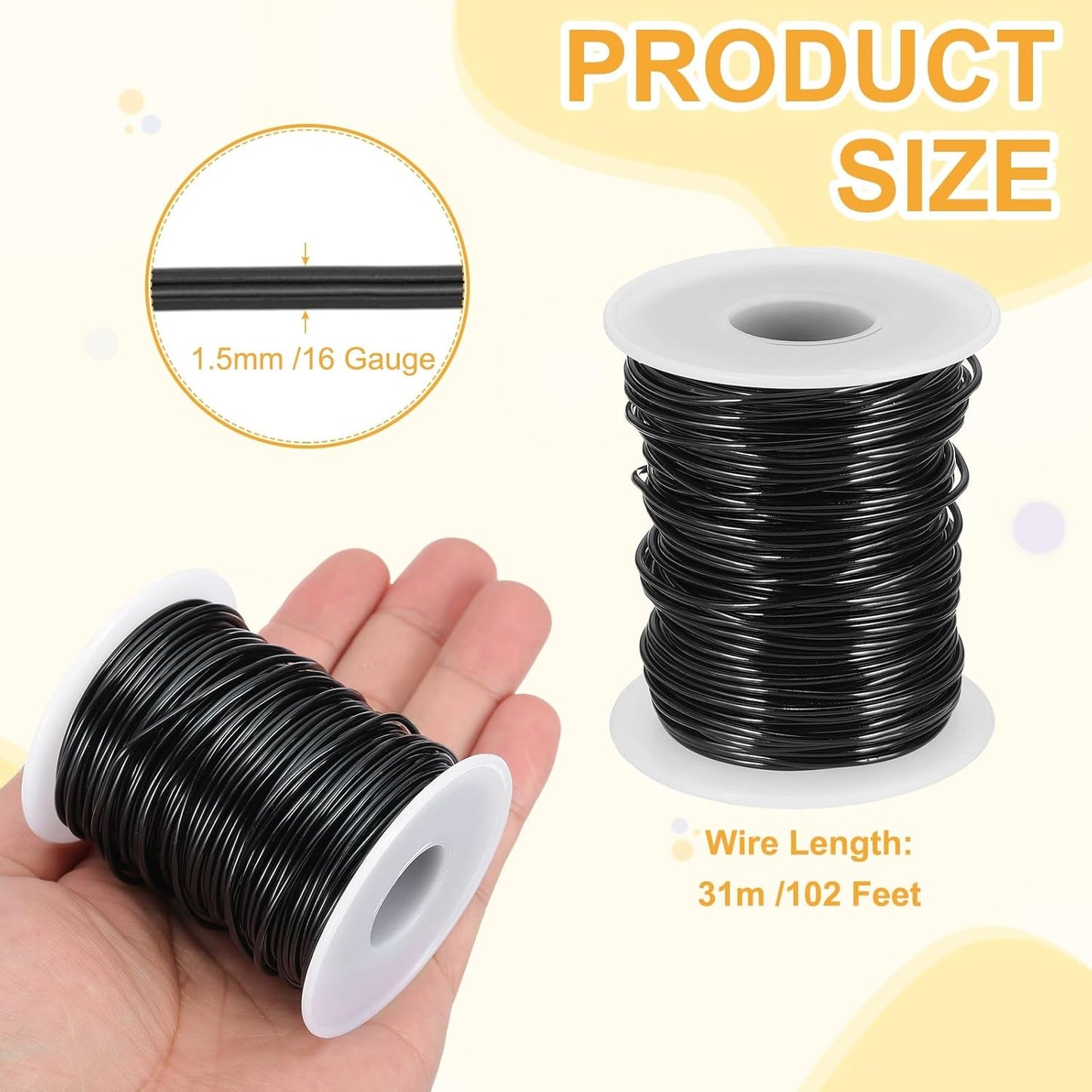uxcell 16 Gauge / 1.5mm Anodized Aluminum Wire for Jewelry Craft Making, 102 Feet Bendable Flexible Wire for DIY Home Decor Gardening Sculpture, Black