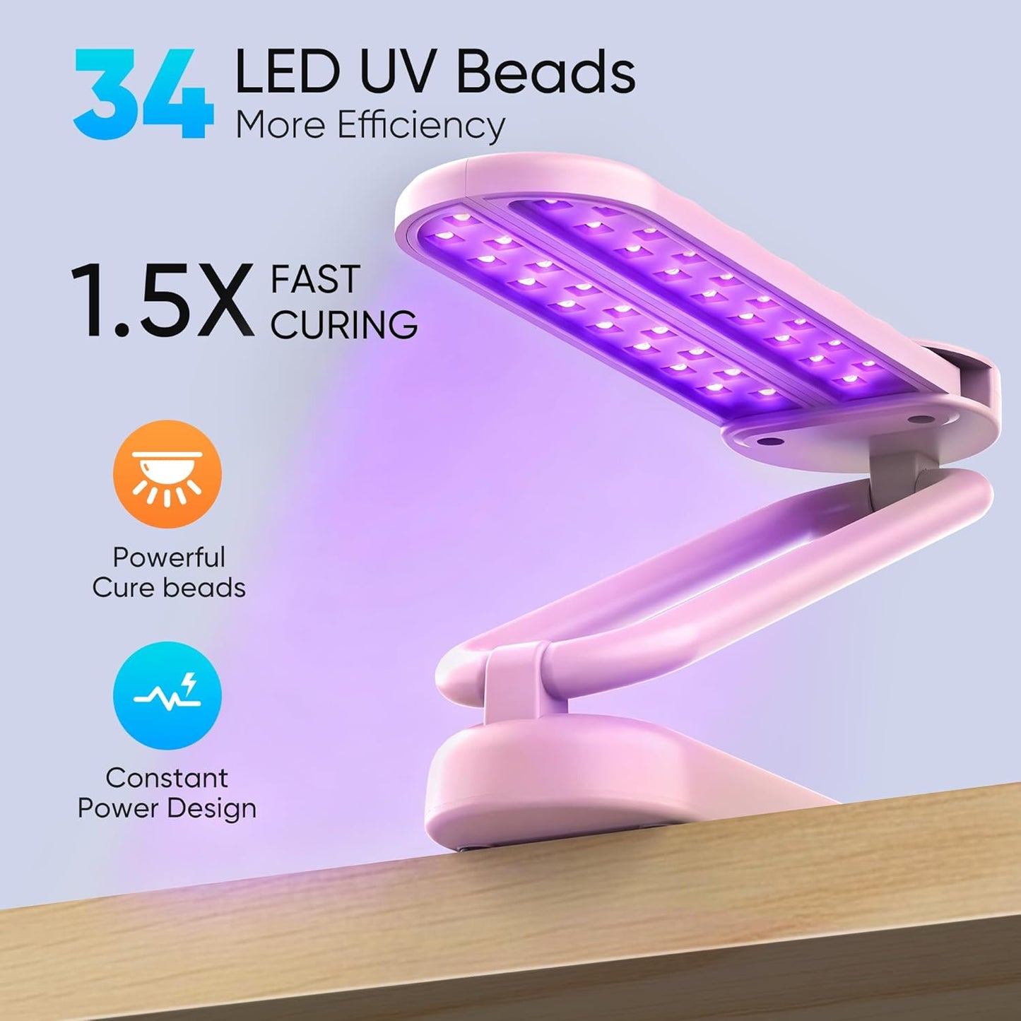 PPESULK UV Light for Resin Curing, 3000mAh Rechargeable Fast UV Resin Lamp with Timer and 34 Beads, Cordless Portable Resin Curing Machine for Resin Molds, Jewelry Making & DIY Crafts(Pink)