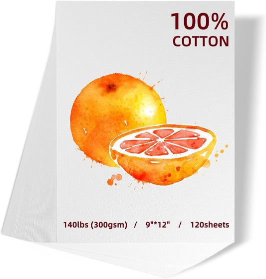 FEITAKE 9"X12" Watercolor Paper Bulk Pack 120Sheets 100% Cotton Paper /140lbs (300gsm) / Cold Press Artist Painting Drawing Mixed Media Paper Art Supplies for Professionals Students Kids
