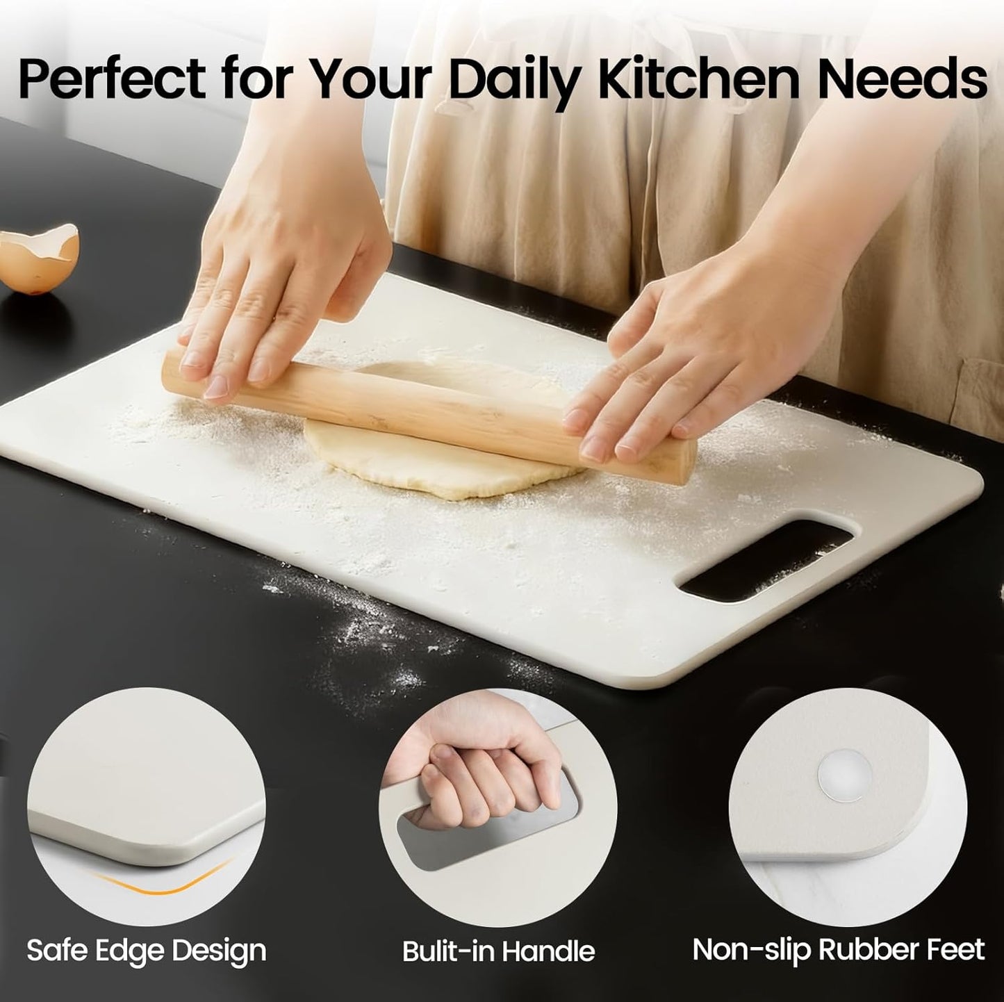 Cutting Boards for Kitchen [Set of 2], Wood Fiber Composite Cutting Board, Dishwasher Safe, Non Slip Non Toxic Chopping Board for Meat Vegetables Fruit Cheese - White