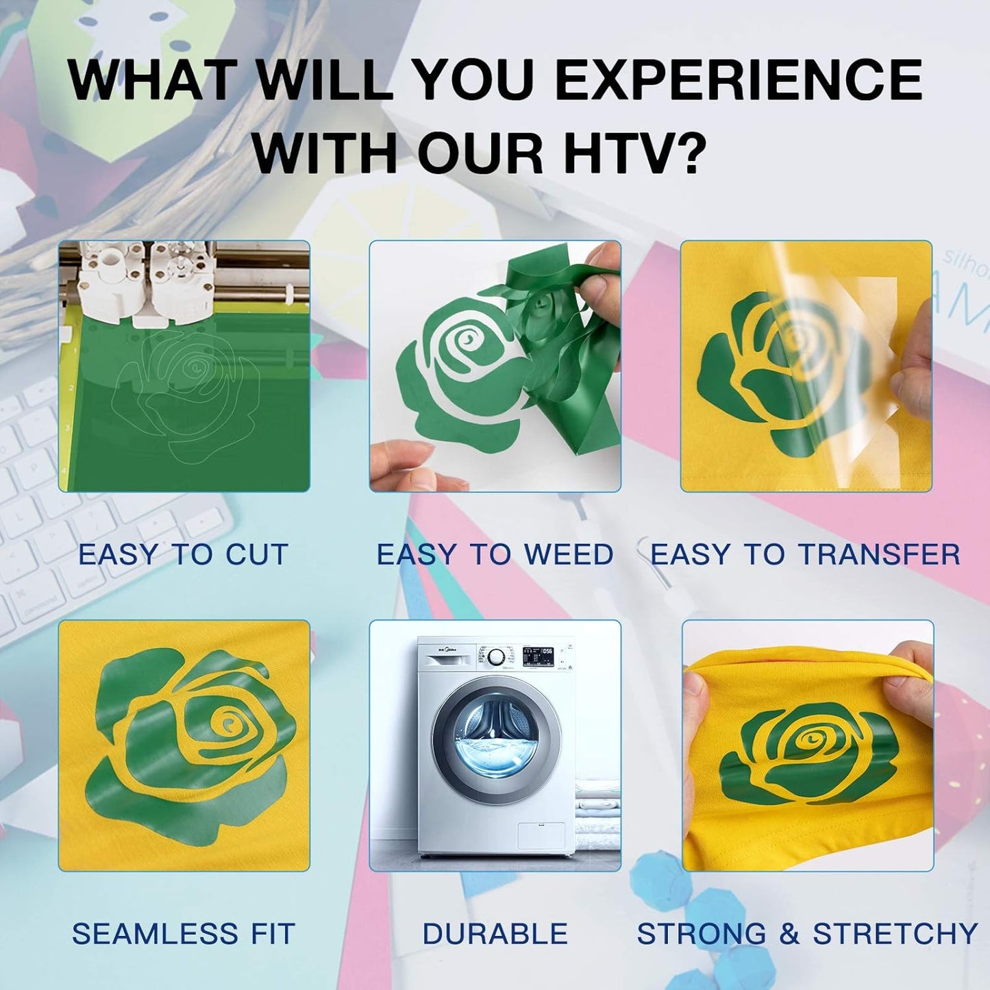 HTVRONT HTV Vinyl Rolls Heat Transfer Vinyl - 12" x 8ft Green HTV Vinyl for Shirts, Iron on Vinyl for All Cutting Machine - Easy to Cut & Weed for Heat Vinyl Design (Green)