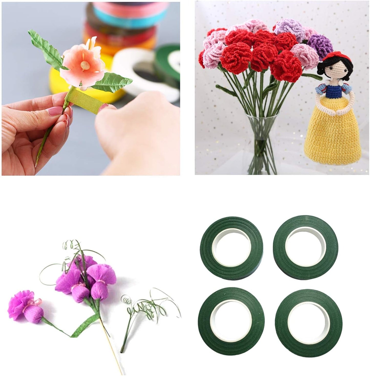 4 Rolls 1/2 Inch Floral Tapes Florist Wraps for Bouquet Stem and Flowers Making Craft Projects (30 Yards, Dark Green)