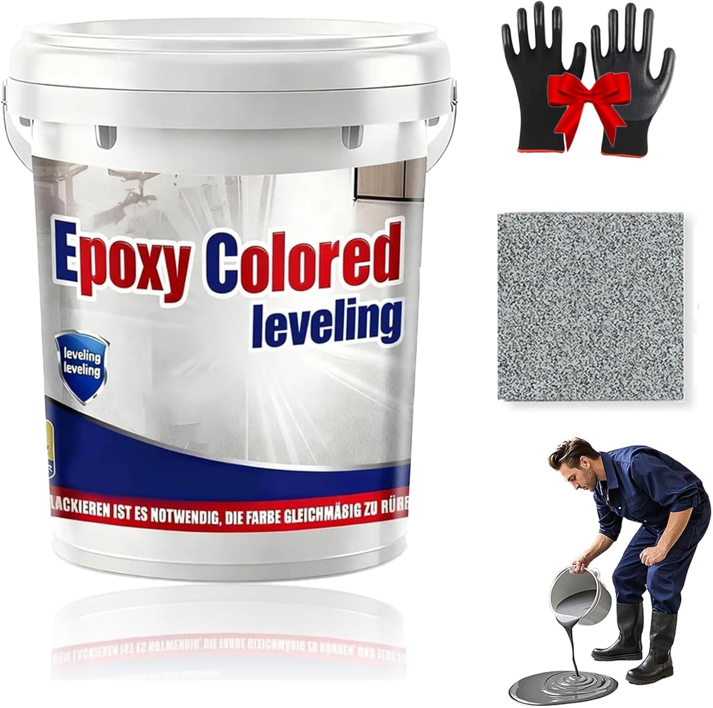 Epoxy Floor Paint, Epoxy Colored Sand Floor Paint, High-Gloss Marble Effect Self-Leveling Coating, Waterproof, Non-Slip, Ultra-Durable for Garage, Basement, Wood Floors (Sesame Gray,44 lb)