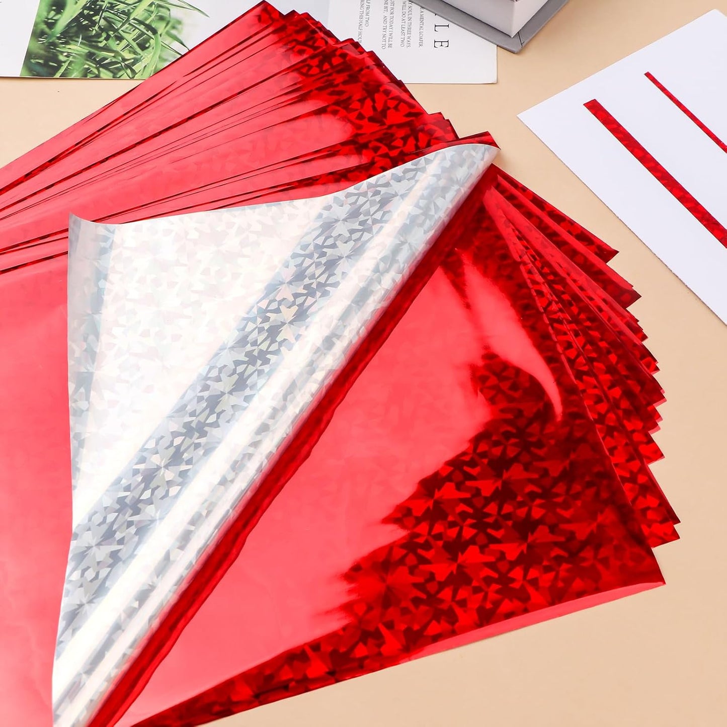 Briartw 50 Sheets Red Gemstone Toner Reactive Foil - Per Sheet 20x29cm (7.9 x 11.4 inch)- Metallic Finish for Laser Printers & Laminators - Ideal for Printing,Cardmaking,Scrapbooking,DIY Projects