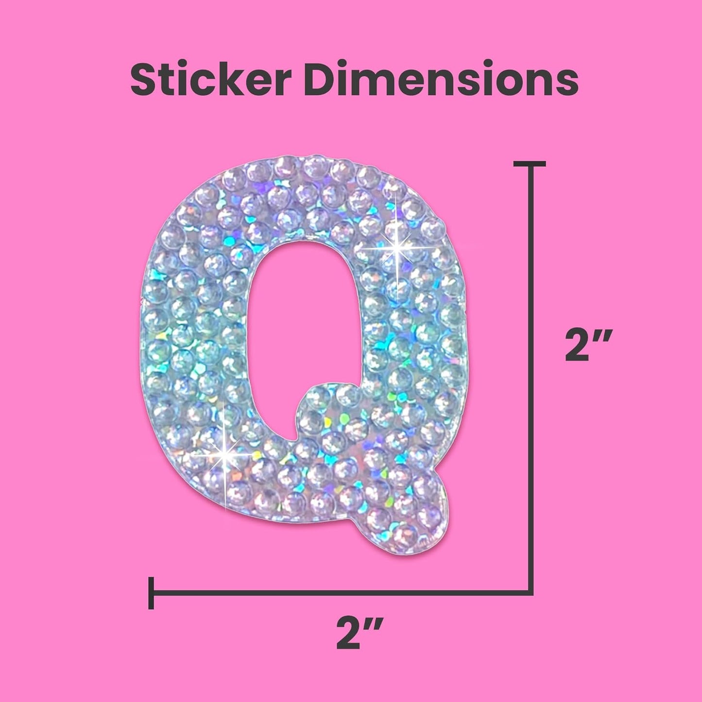 StickerBeans® Rhinestone Alphabet Letter Sticker Q - Unique Sparkly Design 2” x 2” Cut-to-Shape Adhesive - Personalization, Collecting, Gifting, Scrapbooking, Decorating Laptops, Phone Cases, All Ages