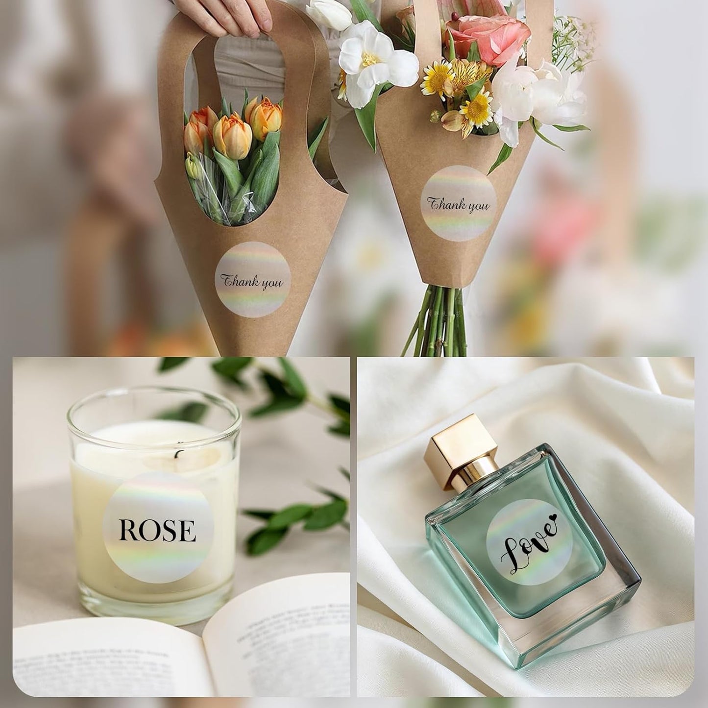 2" Round Transparent Thermal Label Stickers, Holographic Clear Self-Adhesive Direct Thermal Labels, Perforation Line Design& Waterproof- 300 Sheets