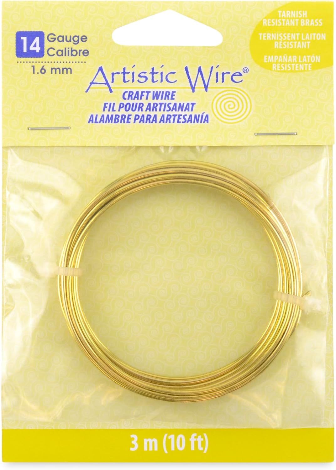 Artistic Wire 14 Gauge Tarnish Resistant Brass Craft Jewelry Wrapping Wire, Gold Color, 10 ft